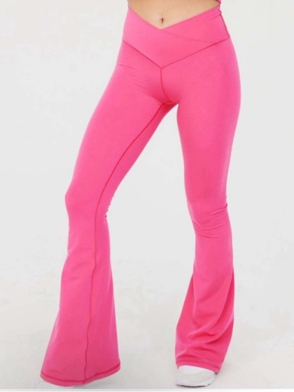 Aerie Offline | Real Me Double Crossover Flare Legging Fuschia Pink Athletic S